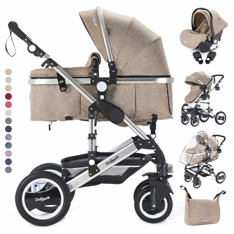 Daliya® BAMBIMO 3in1 Kinderwagen & Buggy mit Babyschale (Khaki)