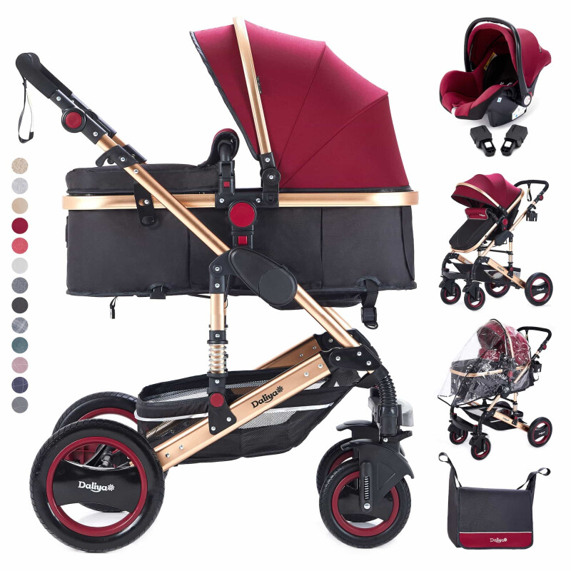 Daliya® BAMBIMO 3in1 Kinderwagen & Buggy mit Babyschale (Bordeaux-Rot)