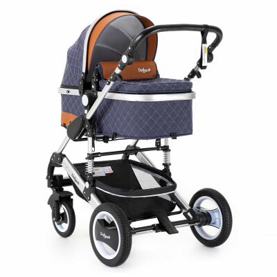 Daliya® BAMBIMO 3in1 Kinderwagen & Buggy mit Babyschale (Blau mit Kontrast-Nähten)