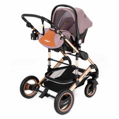 Daliya® BAMBIMO 3in1 Kinderwagen & Buggy mit Babyschale (Rosé mit Kontrast-Nähten)