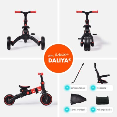 Daliya® 4in1 TRICIYO - Laufrad Dreirad Fahrrad Modus oder Buggy (rot)