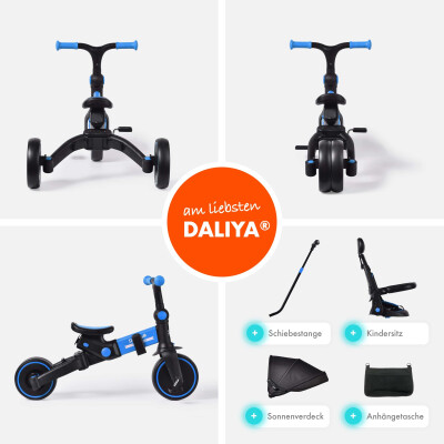 Daliya® 4in1 TRICIYO - Laufrad Dreirad Fahrrad Modus oder Buggy (blau)