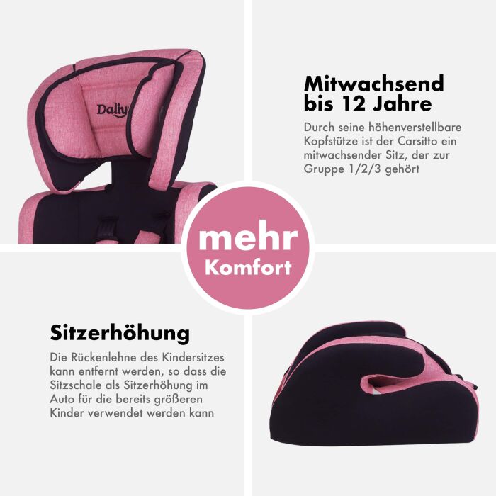 Daliya® CARSITTO Kinderautositz 9-36KG Gruppe I / II / III ( Rosa )