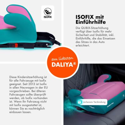 Daliya® QUBIX PRO Kindersitzerhöhung Isofix und I-Size (Türkis - Rosa)