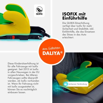 Daliya® QUBIX PRO Kindersitzerhöhung Isofix und I-Size (Gelb - Grün)