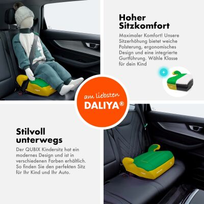 Daliya® QUBIX PRO Kindersitzerhöhung Isofix und I-Size (Gelb - Grün)