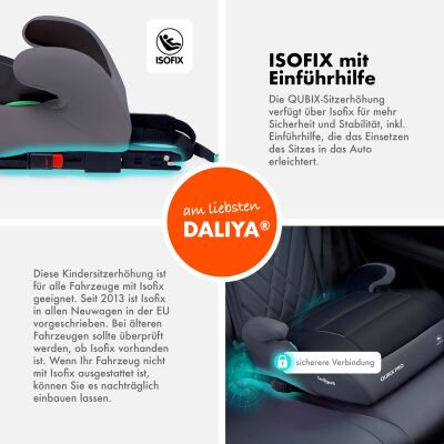Daliya® QUBIX PRO Kindersitzerhöhung Isofix und I-Size (Grau - Schwarz)