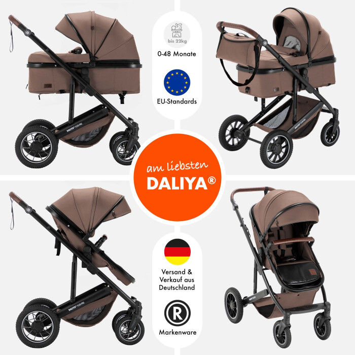 Daliya® FLEXI-PRO 2in1 Kinderwagen & Buggy (Beige-Rosa Leinen)