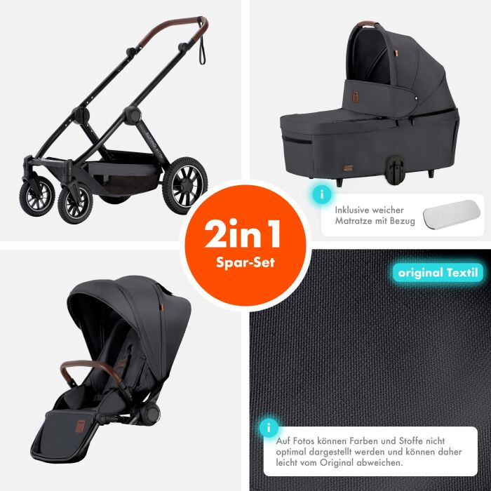 Daliya® ALPINO 2in1 Buggy & Kinderwagen (Schwarz)