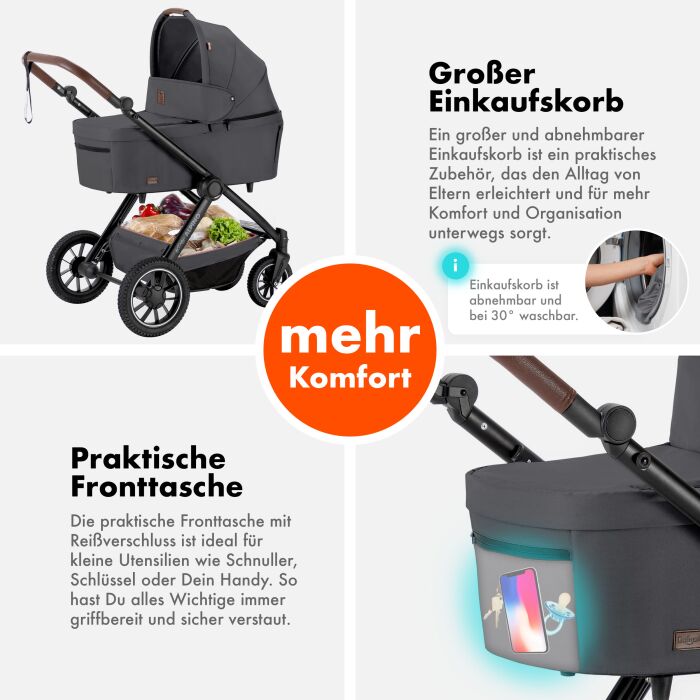 Daliya® ALPINO 2in1 Buggy & Kinderwagen (Schwarz)