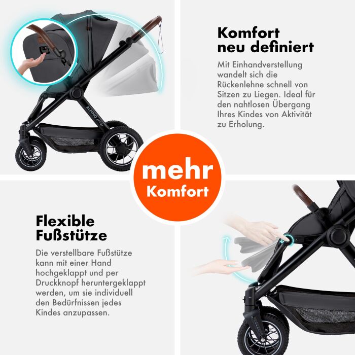 Daliya® ALPINO 2in1 Buggy & Kinderwagen (Schwarz)