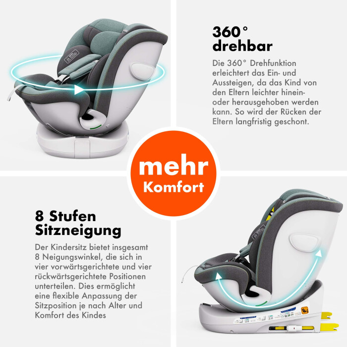 ROTAZIONE  I-Size Kindersitz 360° drehbar – Grün | I-Size, ISOFIX, Atmungsaktiver Komfort