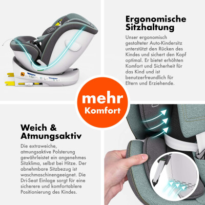 ROTAZIONE  I-Size Kindersitz 360° drehbar – Grün | I-Size, ISOFIX, Atmungsaktiver Komfort