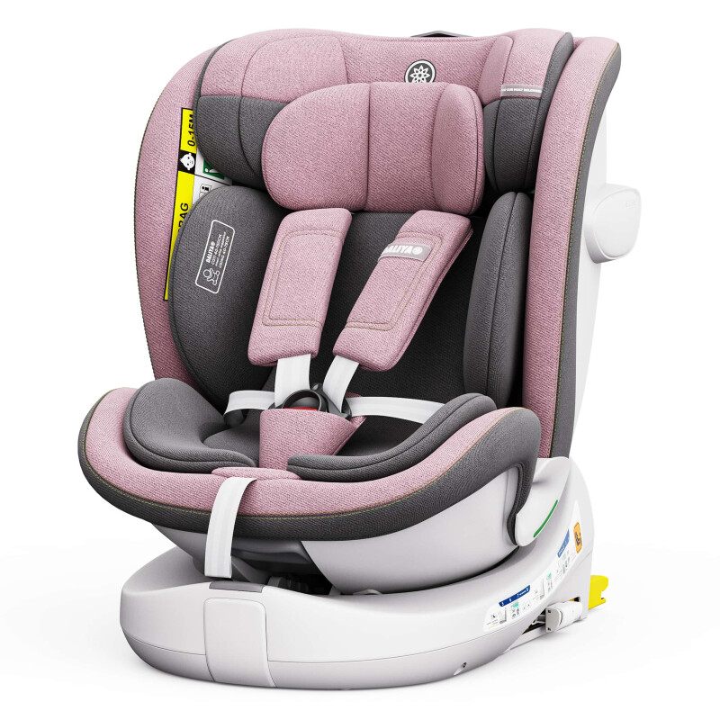 ROTAZIONE I-Size Kindersitz 360° drehbar – Rosa | I-Size, ISOFIX, Weicher Melange-Stoff