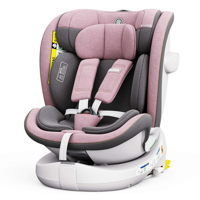 ROTAZIONE I-Size Kindersitz 360° drehbar – Rosa | I-Size, ISOFIX, Weicher Melange-Stoff