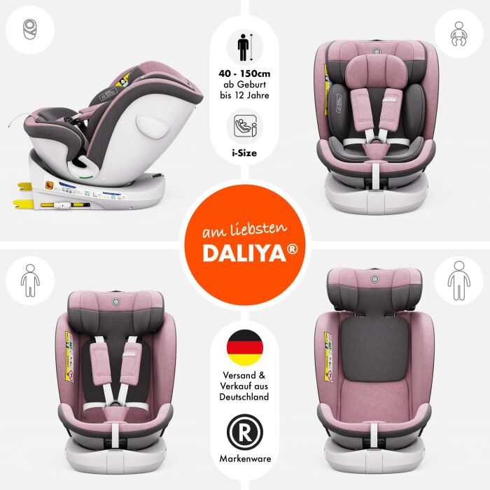 Rotazione I-Size Kindersitz 360° drehbar – Rosa...