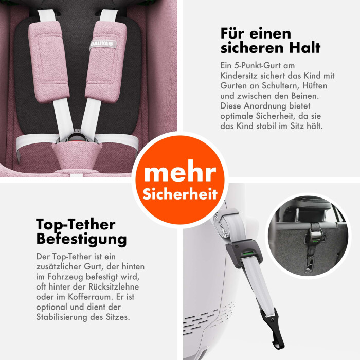 ROTAZIONE I-Size Kindersitz 360° drehbar – Rosa | I-Size, ISOFIX, Weicher Melange-Stoff