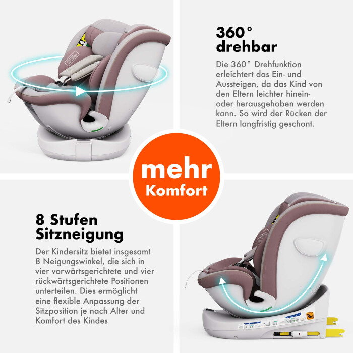 ROTAZIONE I-Size Kindersitz 360° drehbar – Pastellrosa | I-Size, ISOFIX, Eleganz & Sicherheit