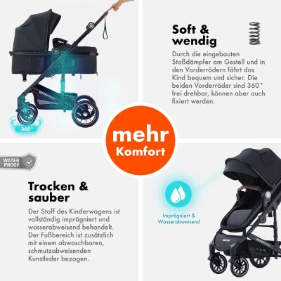 Daliya® NEOMOVE 3in1 Kinderwagen & Buggy (Schwarz-Schwarz)