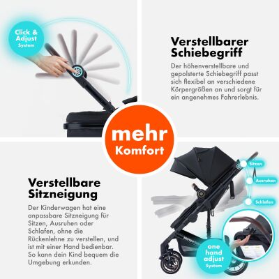 Daliya® NEOMOVE 3in1 Kinderwagen & Buggy (Schwarz-Schwarz)