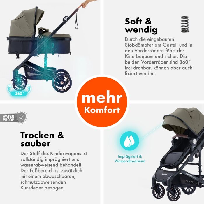 Daliya® NEOMOVE 3in1 Kinderwagen & Buggy (Schwarz-Braun)