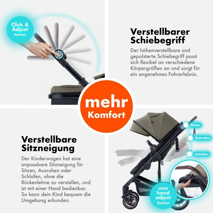 Daliya® NEOMOVE 3in1 Kinderwagen & Buggy (Schwarz-Braun)