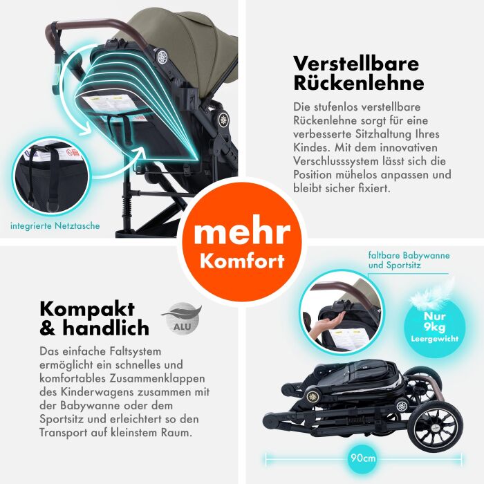 Daliya® NEOMOVE 3in1 Kinderwagen & Buggy (Schwarz-Braun)