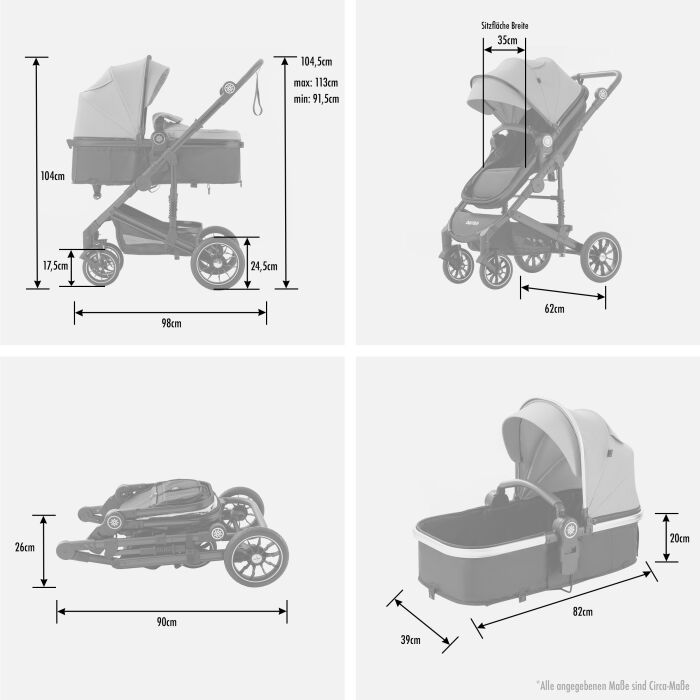 Daliya® NEOMOVE 3in1 Kinderwagen & Buggy (Schwarz-Beige)