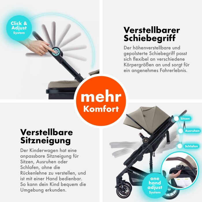 Daliya® NEOMOVE 3in1 Kinderwagen & Buggy (Schwarz-Beige)