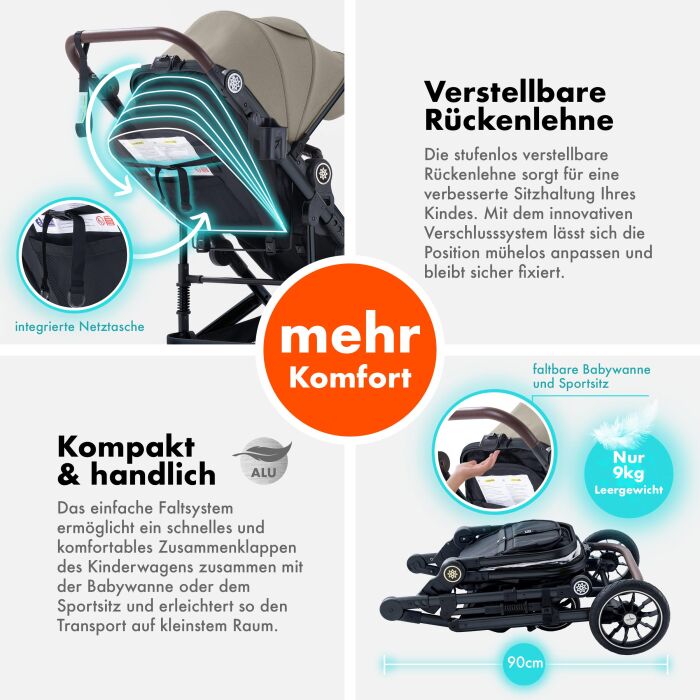 Daliya® NEOMOVE 3in1 Kinderwagen & Buggy (Schwarz-Beige)