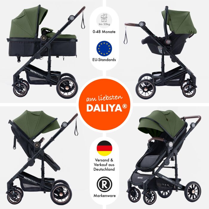 Daliya® NEOMOVE 3in1 Kinderwagen & Buggy (Schwarz-Olivgrün)