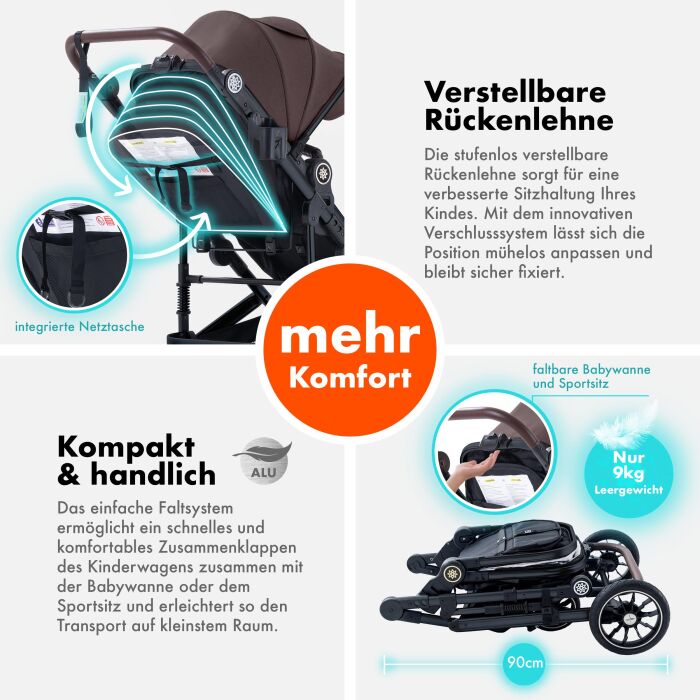 Daliya® NEOMOVE 3in1 Kinderwagen & Buggy (Schwarz-Weinrot)