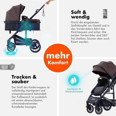 Daliya® NEOMOVE 3in1 Kinderwagen & Buggy (Schwarz-Weinrot)