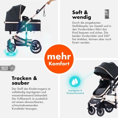 Daliya® NEOMOVE 3in1 Kinderwagen & Buggy (Gold-Schwarz)