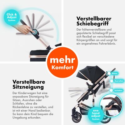 Daliya® NEOMOVE 3in1 Kinderwagen & Buggy (Gold-Schwarz)