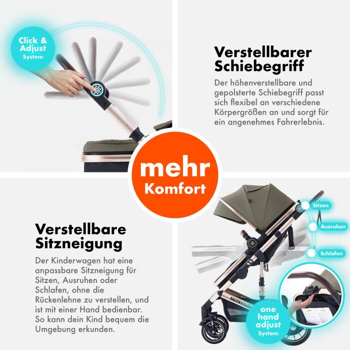 Daliya® NEOMOVE 3in1 Kinderwagen & Buggy (Gold-Braun)