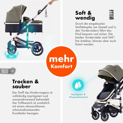 Daliya® NEOMOVE 3in1 Kinderwagen & Buggy (Gold-Braun)