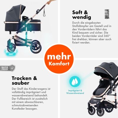 Daliya® NEOMOVE 3in1 Kinderwagen & Buggy (Gold-Dunkelgrau)