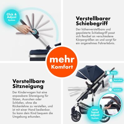 Daliya® NEOMOVE 3in1 Kinderwagen & Buggy (Silber-Blau)