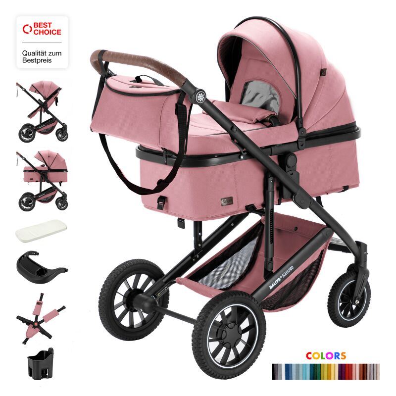 Daliya® FLEXI-PRO M 2in1 Kinderwagen & Buggy (Rosa Leinen)