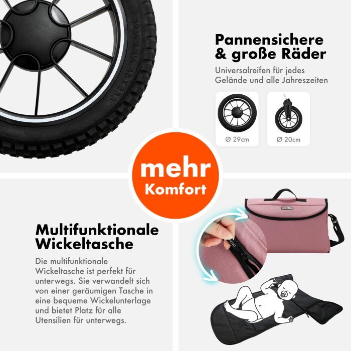 Daliya® FLEXI-PRO M 2in1 Kinderwagen & Buggy (Rosa Leinen)