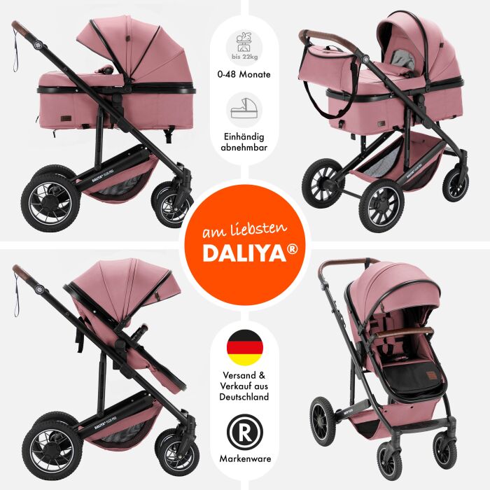 Daliya® FLEXI-PRO M 2in1 Kinderwagen & Buggy (Rosa Leinen)