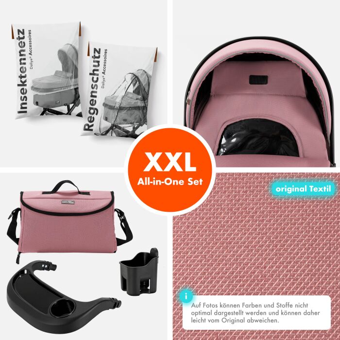 Daliya® FLEXI-PRO M 2in1 Kinderwagen & Buggy (Rosa Leinen)