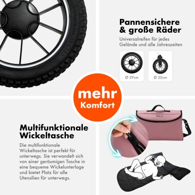 Daliya® FLEXI-PRO M 2in1 Kinderwagen & Buggy (Rosa Leinen)