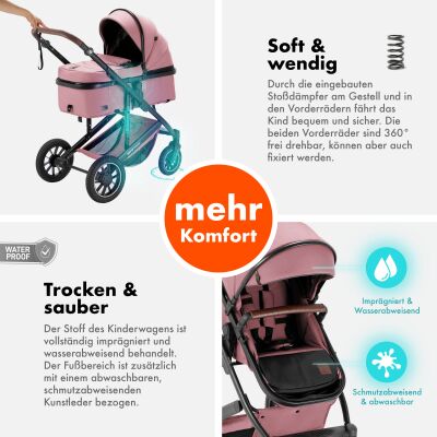 Daliya® FLEXI-PRO M 2in1 Kinderwagen & Buggy (Rosa Leinen)