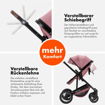 Daliya® FLEXI-PRO M 2in1 Kinderwagen & Buggy (Rosa Leinen)