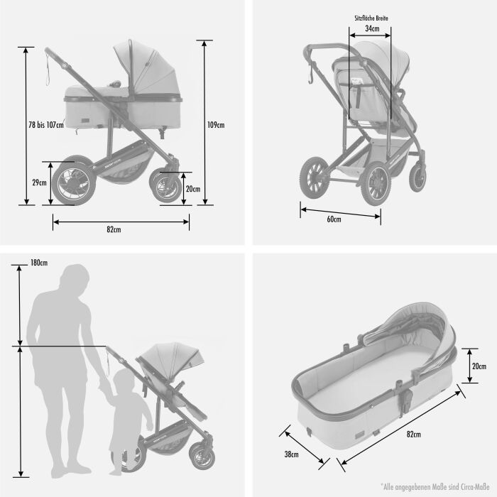 Daliya® FLEXI-PRO M 2in1 Kinderwagen & Buggy (Grau-Grün)