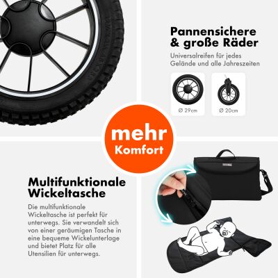 Daliya® FLEXI-PRO M 2in1 Kinderwagen & Buggy (Schwarz Uni)
