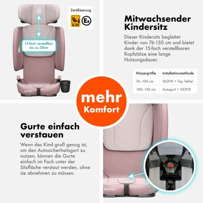 Daliya® JOYMAX i-Size Kinderautositz 76-150cm (Rosa)